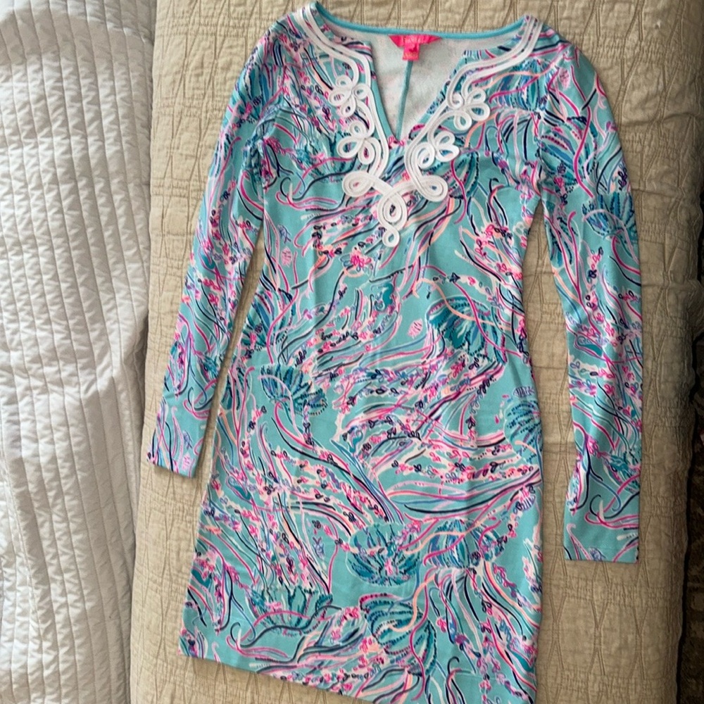 Lilly Pulitzer Blue and Pink Swirl Long Sleeve Dress